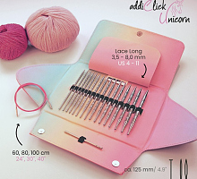 Набор круговых спиц со сменными лесками addiClick Unicorn Lase Long (доставка и 1пара спиц единорог в подарок)