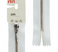 Молния RIRI ТОП-СТАР металл неразъемная, 3 мм, 18 см, тип подвески TROPF, цвет цепи Ni, цвет 2101 белый