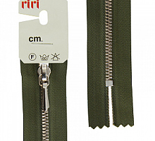 Молния RIRI ТОП-СТАР металл неразъемная, 3 мм, 18 см, тип подвески TROPF, цвет цепи Ni, цвет 2827 светлый хаки