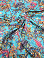 Неопрен бирюзовый, принт "восточные огурцы"