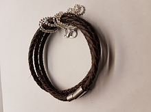 Браслет плетеный кожаный коричневый