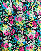 Крепдешин желто-красные цветы на черном фоне ш.1.4 (остаток 0.7м)