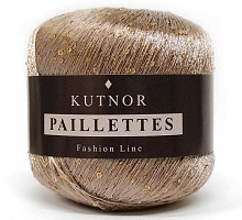 Пайетки 2мм на полиамиде (PAILLETTES, 100% Полиамид, 7.20м/1г) 150 голографическое золото на бежевом (моток 50г)